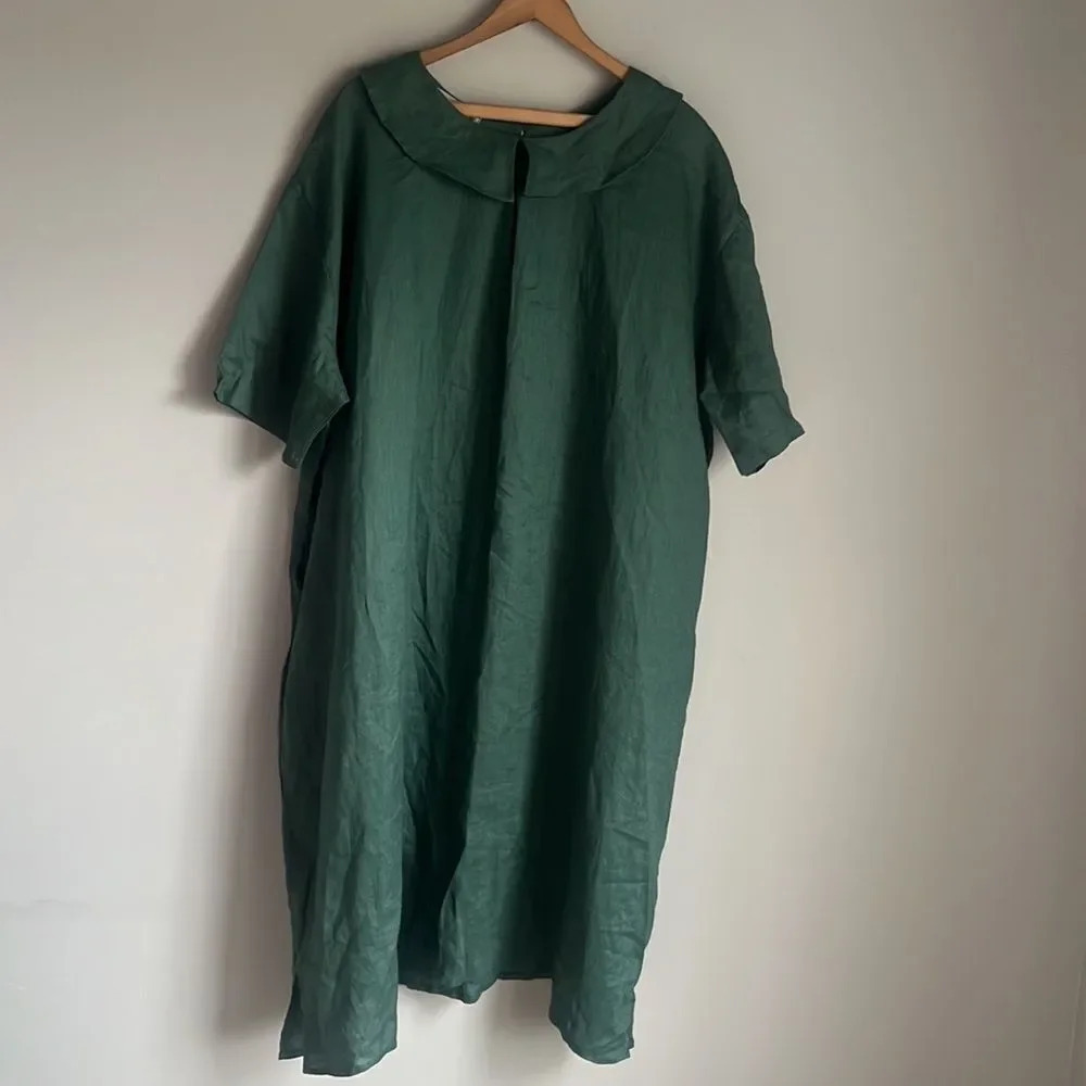 simpson handmade custom lagenlook linen button back midi dress